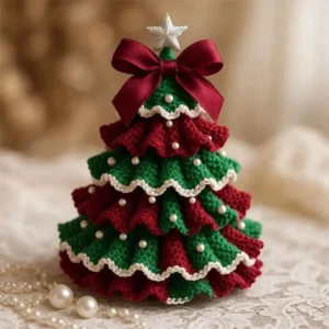 Crochet Christmas Tree Starter Kit DIY Bow Faux Pearl Holiday