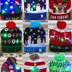 1pc Knitted Christmas Hat Santa With LED Light